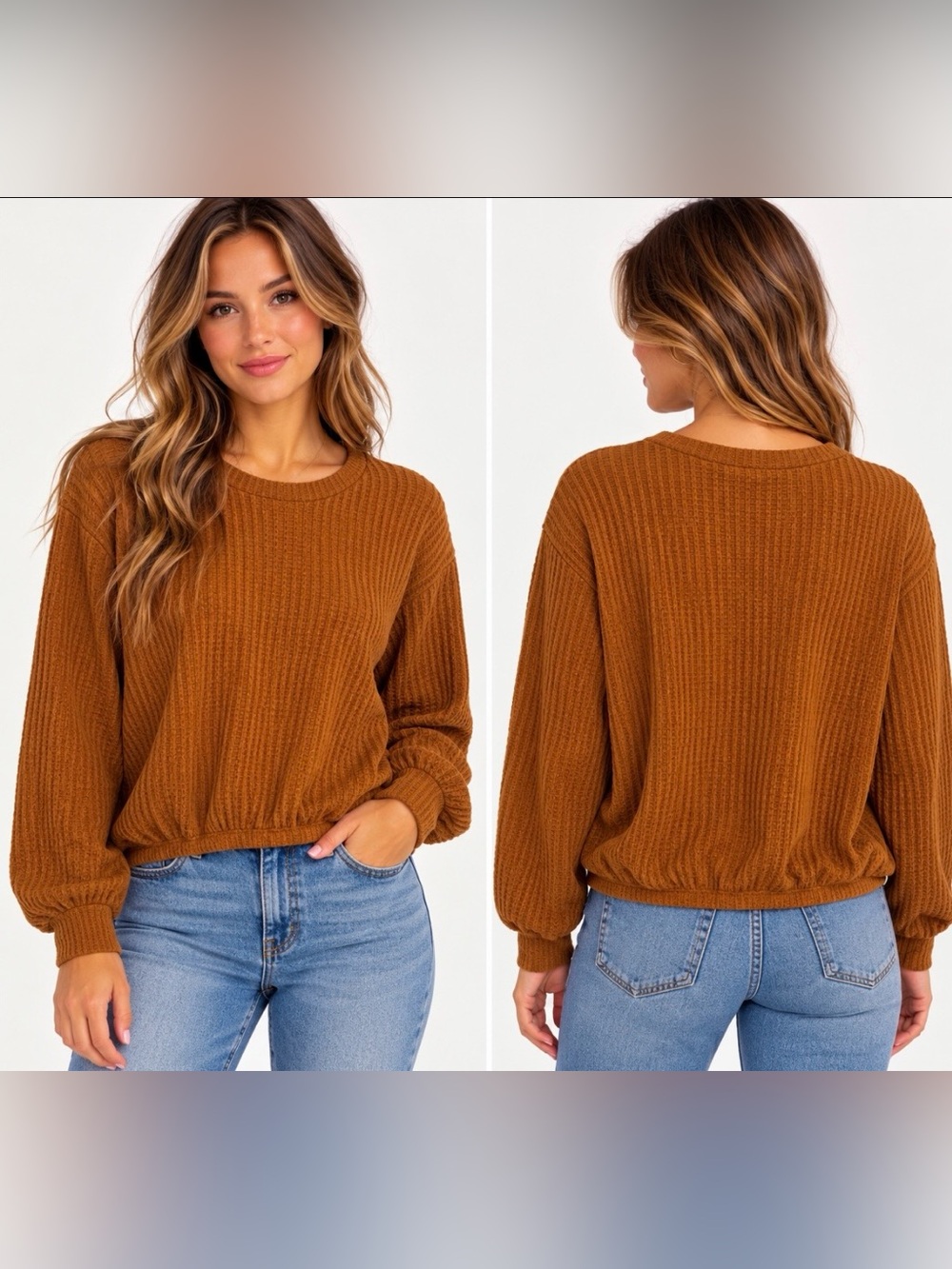 Derek Heart Brown Waffle Knit Long Sleeve Top Cozy Fall Y2K Size Med🍄🟫